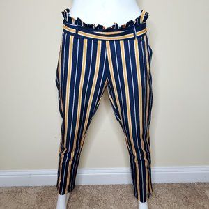 Studio F Blue/Yellow Striped Belted Ankle Length Pants SZ 8